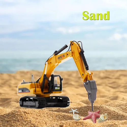 Miniatura 8 de Qcar Excavadora de taladro grande, juguetes de vehículos de construcción, camión de martillo hidráulico de aleación resistente, escala 1:40, 1-40