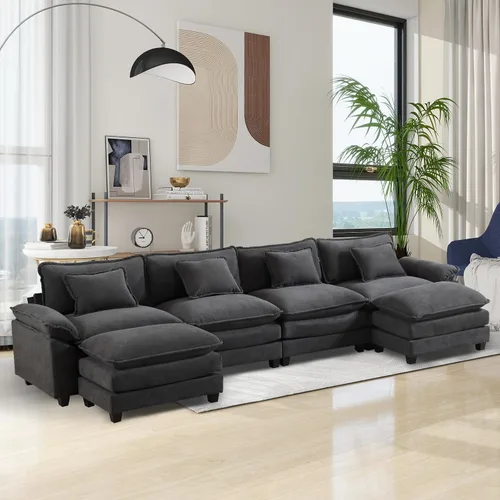 Miniatura 56 de Sofá modular seccional, sofá de nube con otomana, asiento profundo de felpilla en forma de L para sala de estar y apartamento