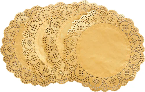 8.5 pulgadas 100 piezas redondas de encaje dorado papel de papel de lámina dorada manteles individuales para pasteles, manualidades, fiestas, bodas,