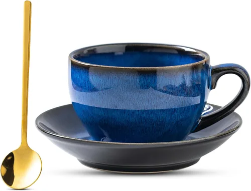 Miniatura 12 de Taza de Cerámica para Arte Latte con Platillo - 10 oz, Fondo Redondo para Vertidos Perfectos - Tazas de Café para Capuchino, Espresso, Café, Té