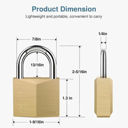Miniatura 5 de Puroma 1 Paquete Candado con Llave Impermeable de Latón Sólido, Candado de 1.1 Pulgadas con Llaves para Cobertizos, Unidad de Almacenamiento