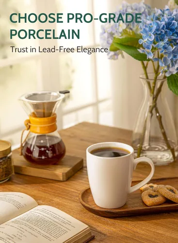 Miniatura 3 de Sweese Tazas de café de porcelana – 16 onzas (arriba al borde) para café, latte, té, cacao, juego de 4, blanco