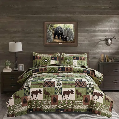 Juego de colchas tamaño king, colcha rústica para cama, cubrecama de colcha king, ropa de cama de cabaña de campo, colcha de retazos, colcha ligera