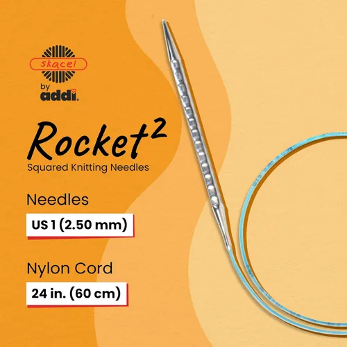 Miniatura 2 de skacel by addi Rocket 2 - Agujas de tejer circulares (cuadradas), puntas de latón chapadas de 24 pulgadas (23.6 in) con cable de nailon flexible