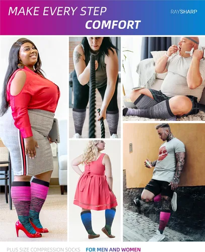 Miniatura 5 de RAYSHARP Paquete de 3 calcetines de compresión de talla grande para mujeres y hombres, medias altas hasta la rodilla de 20-30 mmHg para piernas