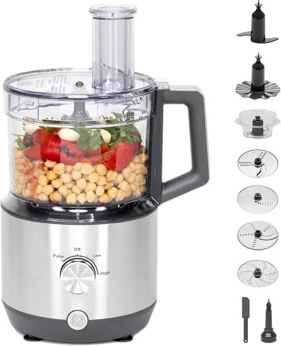GE Procesador de alimentos, picadora grande de verduras de 12 tazas para triturar, picar, cortar en cubitos y amasar, 9 accesorios de acero