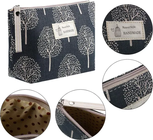 Miniatura 3 de Boao 6 bolsas de lona para cosméticos para bolso con cremallera, bolsa de maquillaje impresa, bolsa de viaje de lona multifunción para mujeres
