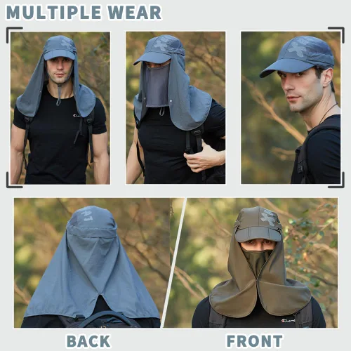 Miniatura 6 de Sombrero de pesca para hombres y mujeres, sombrero de protección solar UPF 50+, gorra plegable con solapa de malla para el cuello, correa resistente