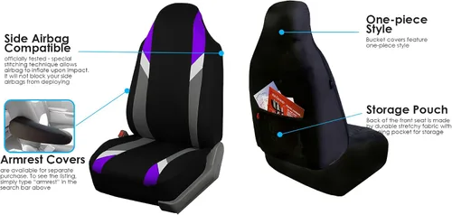 Miniatura 34 de FH Group Juego de fundas de tela para asiento delantero de automóvil para asientos de cubo, ajuste universal, compatible con bolsa de aire, fundas