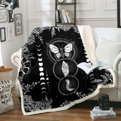 Miniatura 35 de Erosebridal Manta de árbol de la vida, sol y luna para sofá cama, manta de forro polar gótico de polilla trippy, manta de sherpa cósmica