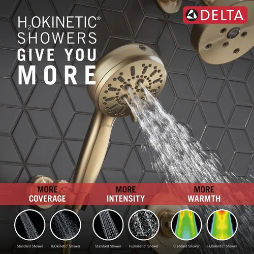 Miniatura 6 de Delta Lumicoat Chrampagne Bronze 55884-CZ-PR - Cabezal de ducha de mano y manguera de montaje en pared dorado cepillado de 7 ajustes con espray