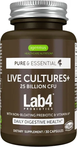 Miniatura 12 de Probióticos y prebióticos Igennus, Lactobacillus acidophilus y bifidobacterias, Live Cultures+ Lab4, garantizado 25 mil millones de UFC