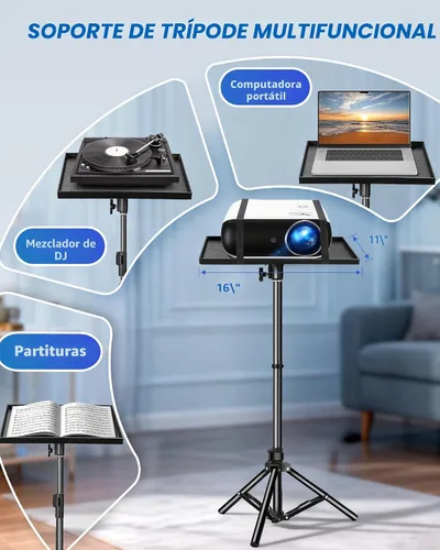 Miniatura 4 de Lusweimi Trípode de soporte para proyector, soporte de computadora portátil ajustable de 56 pulgadas de altura con bandeja de 16 x 11 pulgadas