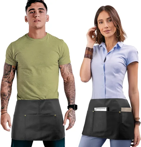 Miniatura 8 de Under NY Sky Delantal de cuero – correas cruzadas, pierna dividida, remachado, forrado – Piel auténtica para barberos, chef, camarero, barista Negro