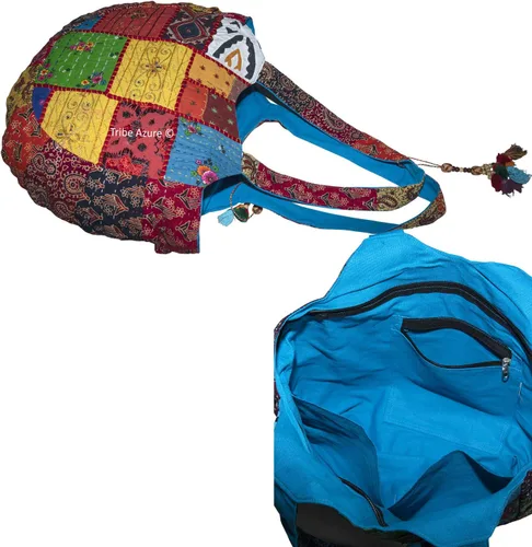 Miniatura 6 de Tribe Azure - Bolso de hombro hecho a mano para mujer, grande, floral, colorido, hecho a mano, para verano, playa, picnic, libros, portátil