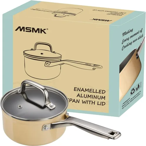 Miniatura 9 de MSMK Cacerola esmaltada de cerámica sin PFAS de 2.5 cuartos de galón con tapa de vidrio templado, arroz quemado también antiadherente, apto para Gris