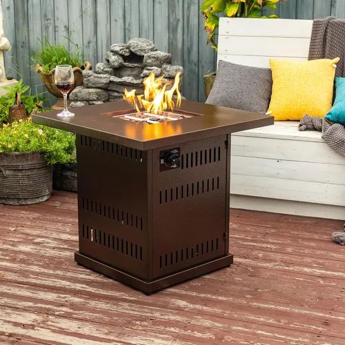 Miniatura 7 de Mesa para fogata de propano de 28 pulgadas, mesa de fuego de 50,000 BTU con tapa de acero, patas grandes, rocas de lava, pozo de fuego seguro