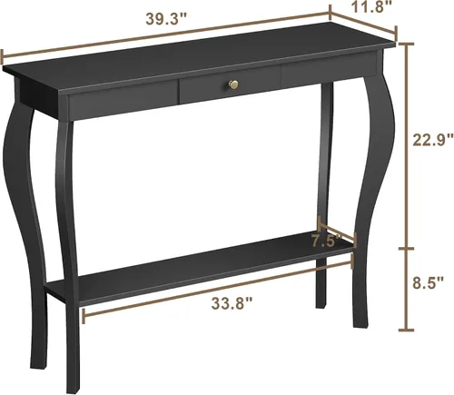 Miniatura 2 de ChooChoo Mesa consola estrecha con cajón, elegante mesa de sofá, mesa de entrada, color negro