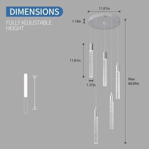 Miniatura 5 de Lámpara moderna colgante de isla de cocina, luz colgante LED regulable, luces colgantes cromadas, mini iluminación colgante de cristal para Cromo
