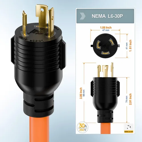 Miniatura 4 de Enchufe de bloqueo giratorio Nema L6-30P de 30 amperios macho a adaptador de hoja T 6-20R, generador STW 12-AWG 30A 250V 250V 6-20/15R, adaptador