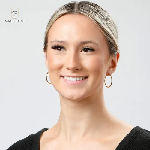 Miniatura 2 de MAX + STONE - Aretes de aro de oro macizo de 14 quilates para mujer, aretes de aro de oro amarillo o blanco de 14 quilates con parte superior