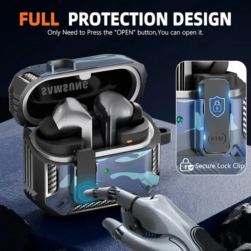 Miniatura 4 de Lock Fit Diseñado para Samsung Galaxy Buds3 FE (2025) / Buds3 Pro (2024) / Funda Buds 3 (2024), con kit de limpieza Cuerpo completo Resistente a