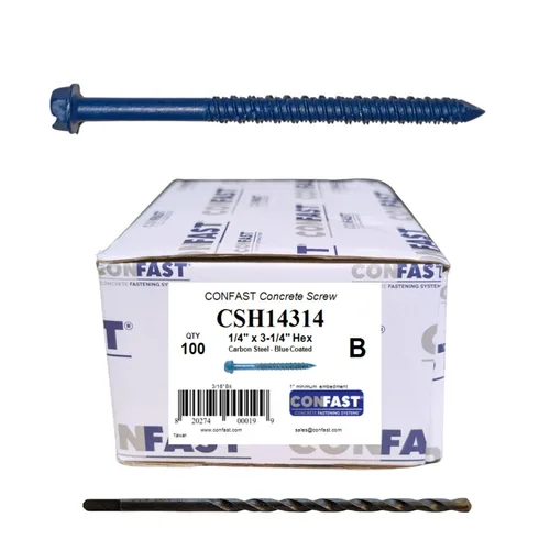 CONFAST Anclaje de tornillo de hormigón con cabeza hexagonal de 1/4 x 3-1/4 pulgadas con broca para anclar a mampostería, bloque o ladrillo (100 por