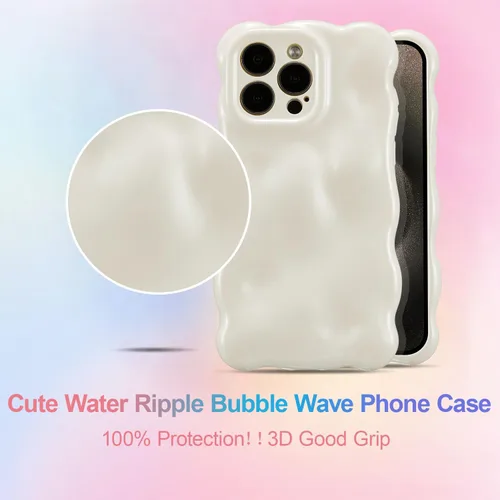 Miniatura 3 de UEEBAI Funda ondulada para iPhone 12 Pro Max, bonita cubierta plateada con forma de onda para iPhone, bonita funda estética 3D para teléfono, Blanco