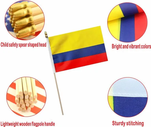 Miniatura 3 de Paquete de 20 banderas colombianas pequeñas de mano para decoración (5 x 8 pulgadas), esenciales para fiestas y celebraciones