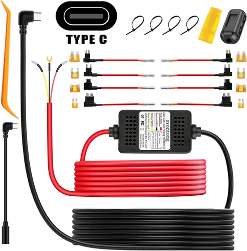 Kit de cable duro para cámara de salpicadero, kit de cable duro para cámara tipo C de 3 conductores, kit de cable duro USB-C de 12V-24V a 5V con