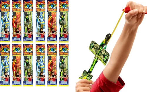 Planeador de avión con lanzador de banda de goma (12 aviones) Aviones de espuma de papel volador para niños, juguetes para niños. Juegos y