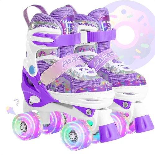 PAPAISON Patines de ruedas ajustables con ruedas iluminadas para niñas, patines para niños y bebés de 4 a 6, 5 a 8, 8 a 12 años Púrpura