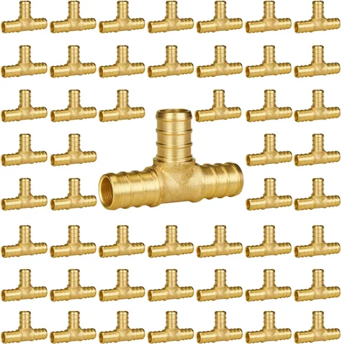 SUNGATOR Paquete de 50 accesorios Pex de 1/2" en T, accesorios Pex de 1/2 pulgada en T, sin plomo, de latón, certificados NSF, UPC