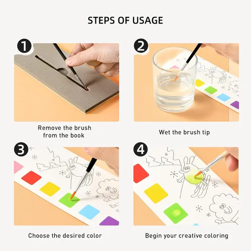 Miniatura 7 de MiDeer Libro de Pintura de Acuarela de Bolsillo para Niños de 4-8+ Años, Pintura Sin Desorden con Libros para Colorear con Agua, Kit de Acuarela