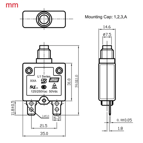 Miniatura 6 de Interruptor de circuito de botón de reinicio manual, interruptor de sobrecarga térmica de 12V-24V CC para lancha, RV, automóvil, camión 5A