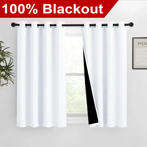 Miniatura 2 de NICETOWN Cortinas 100 % opacas con forro blanco, 2 capas gruesas completamente opacas, paneles de tratamiento de ventanas con aislamiento térmico