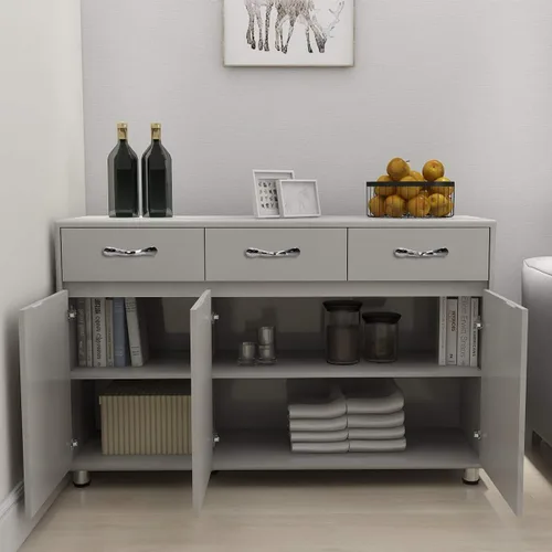 Miniatura 7 de RASOO Armario de cocina buffet, aparador de almacenamiento, armario, aparador de buffet, cocina (gris, 3 puertas y 3 cajones)