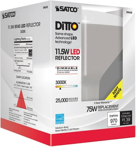 Miniatura 7 de SATCO S9635-11.5 vatios; LED BR40; 3000K; 120 voltios; regulable (paquete de 12)