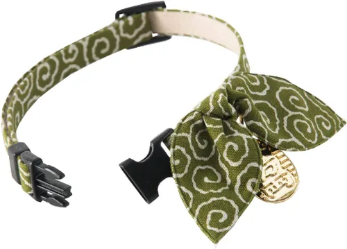 Miniatura 4 de Necoichi Collar de gato ninja (verde) con campana de seguridad, suave y ligero para gatos, gatito, patrón elegante japonés, vendedor número 1