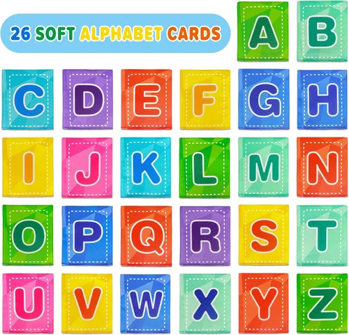 Miniatura 6 de Dr.Rapeti Tarjetas suaves del alfabeto, 26 piezas del alfabeto ABC, 26 tarjetas flash de letras con bolsa de almacenamiento, lavable, no tóxico