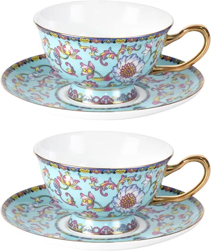 Miniatura 10 de KAMMAK Juego de 2 tazas de té y platillos, tazas de café de porcelana fina, tazas de café expreso apilables, demitasse de cerámica para café