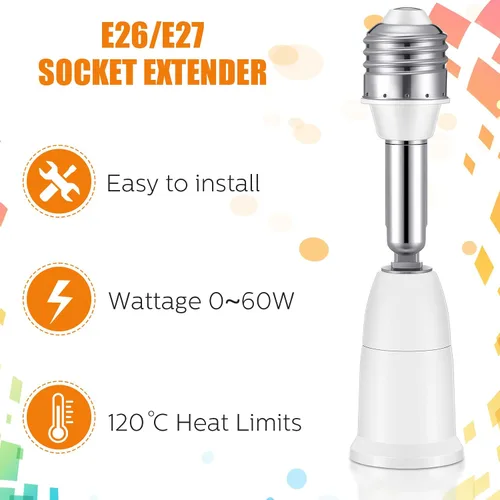 Miniatura 4 de Extensores de enchufe de luz E26 E27, extensión de 4.1 pulgadas, adaptador de extensión de enchufe vertical ajustable de 180 grados, convertidor