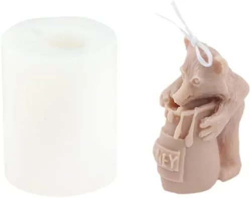 Molde de vela de silicona 3D de oso robador de miel, divertido molde para hacer velas, aroma, cera de soja, jabón, yeso, resina epoxi, moldes de oso