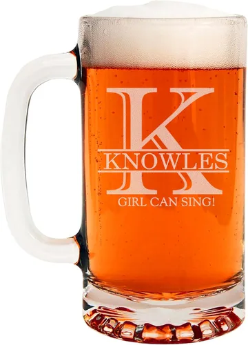 Miniatura 27 de Taza de cerveza de vidrio con monograma grabado de 16 onzas (letra B), regalos de cerveza personalizados de la A-Z para hombres, Día del Padre