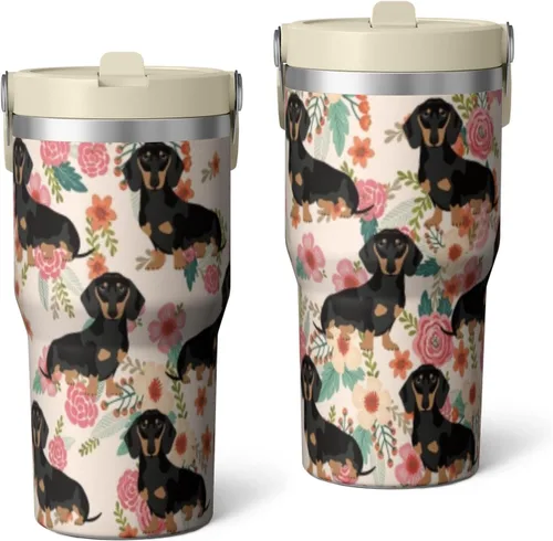 Miniatura 39 de Dachshund - Vaso de viaje aislado de acero inoxidable de 20 onzas con asa y pajilla, regalo para mujer, para el Día de la Madre, a prueba de fugas