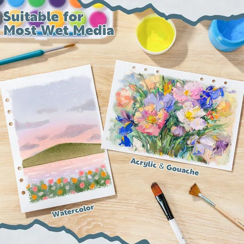 Miniatura 6 de Prudiut 30 hojas cuaderno de bocetos de acuarela, 140 lb/300 GSM papel de acuarela prensado en frío diario de acuarela para pintar, dibujar, medios