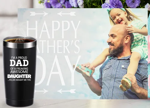 Miniatura 6 de momocici Vaso de 20 onzas con texto en inglés "I'm a Proud Dad of a Freaking Awesome Daughter". Regalos para papá de hija, hijo, esposa, cumpleaños