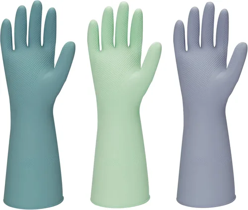 Guantes de goma para lavar platos de cocina - 3 pares de guantes de limpieza reutilizables y coloridos para el hogar para lavar platos y tareas de