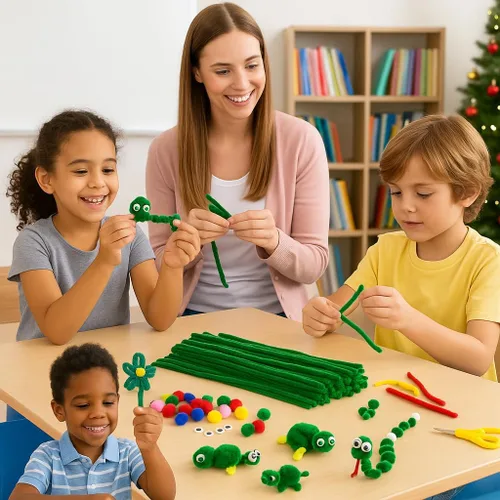Miniatura 4 de Limpiadores de pipas para manualidades, 200 unidades, color verde oscuro, 0.23" x 12" pulgadas, de felpa de Navidad, tallos de chenilles, limpiador