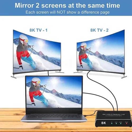 Miniatura 4 de Divisor HDMI 8K 60Hz 1x2, 4K 120Hz HDMI 2.1 Divisor Convertidor 1 en 2 Salida HDCP 2.3 UHD HLG HDR 7680x4320P para 8KTV PS5 Xbox Game
